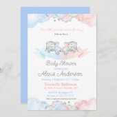 Junge und Mädchen schlafende Zwillinge Elefanten K Einladung (Vorne/Hinten)