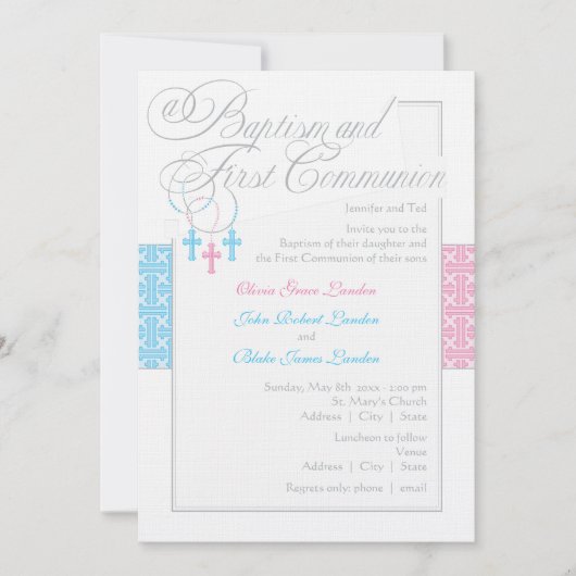 Junge und Mädchen-Taufe-u. Kommunions-Einladung Einladung (Vorderseite)
