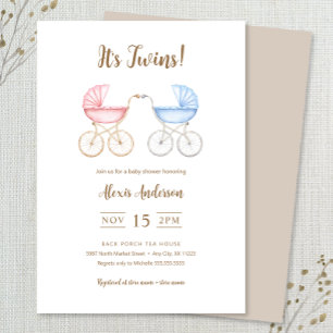 Junge und Mädchen Twins Carriages Baby Dusche Einladung