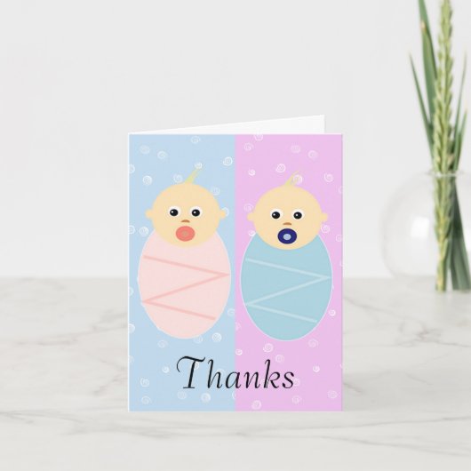 Junge und Mädchen Twins Danke-Card Dankeskarte (Vorderseite)