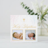 Junge und Mädchen Twins Foto Taufe Einladung (Stehend Vorderseite)