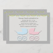 Junge und Mädchen Twins Gray Baby Dusche Einladung (Vorne/Hinten)