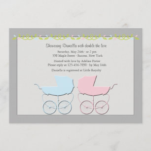 Junge und Mädchen Twins Gray Baby Dusche Einladung