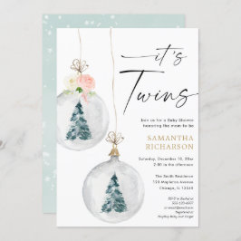 Junge und Mädchen Twins Winter Weihnachtsdusche Einladung