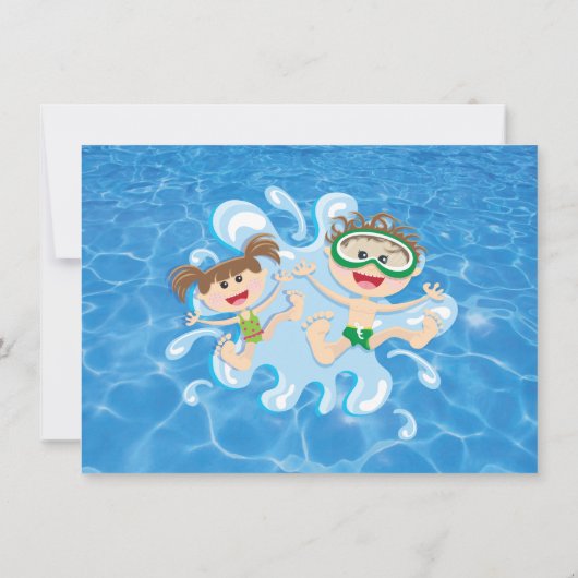 Junge und Mädchen Wasserrutsche Pool Party Geburts Einladung (Rückseite)