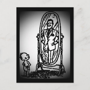 Junge und Mann schauen in den Spiegel Postkarte