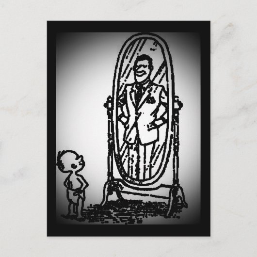 Junge und Mann schauen in den Spiegel Postkarte (Vorderseite)