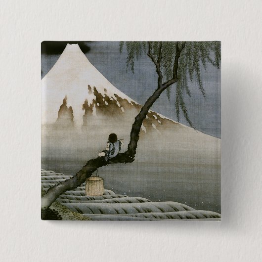 Junge und Mount Fuji Hokusai japanische Fine Art Button (Vorderseite)