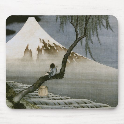 Junge und Mount Fuji Hokusai japanische Fine Art Mousepad (Vorne)