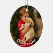 Junge und neue Welpe zu Weihnachten Keramik Ornament (Rechts)