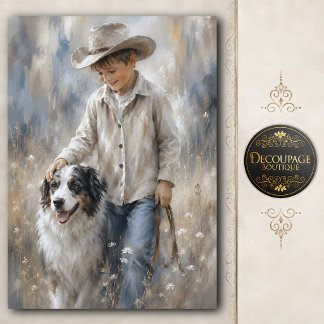 Junge und Ranchhund-Decoupage Seidenpapier