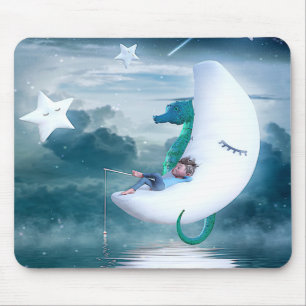 Junge und Seepferde Fischen auf dem Mond Mousepad