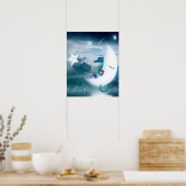 Junge und Seepferde Fischen auf dem Mond Poster (Küche)