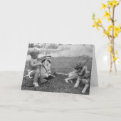 Junge und sein Hund Grußkarte Karte (Gelbe Blume)