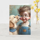 Junge und sein Hund zum Geburtstag Karte (Gelbe Blume)