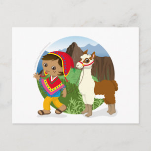 Junge und sein Lama Postkarte