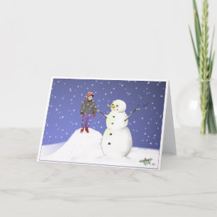 Junge und Snowman Feiertagskarte