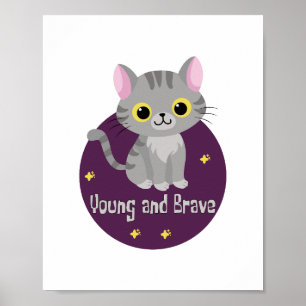 Junge und tapfere Kawaii niedliche graue Katze läc Poster