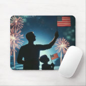 Junge und Vater mit amerikanischen Flaggen Mousepad (Mit Mouse)