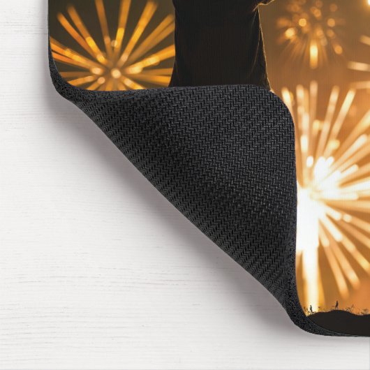 Junge und Vater mit Flaggen und Feuerwerken Mousepad (Ecke)