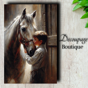 Junge und weißes Pferd Découpage Seidenpapier