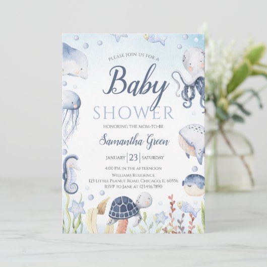Junge unter der Sea Baby Dusche Einladung (Stehend Vorderseite)