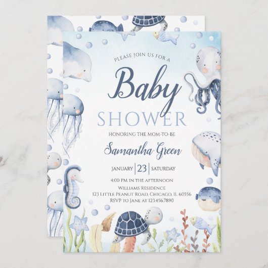 Junge unter der Sea Baby Dusche Einladung (Vorne/Hinten)