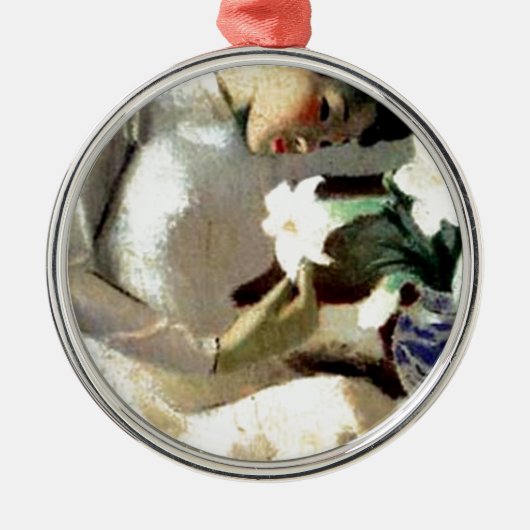 Junge vietnamesische Frau mit Lilie Silbernes Ornament (Vorne)