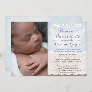 Junge Vintag Bautizo Taufe Geburtstag, Spanisch Einladung