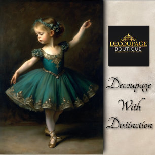 Junge Vintage-Ballerina in Teal-Decoupage Seidenpapier
