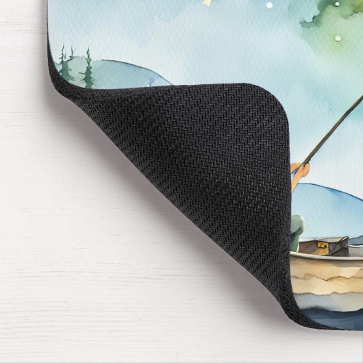 Junge Wasserfarbe Fischen unter dem Mond Mousepad (Ecke)