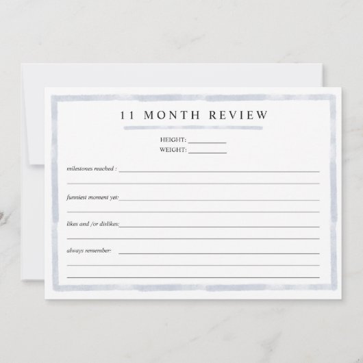 Junge Wasserfarbe Meilenstein Elf Monate alte Kart Einladung (Rückseite)