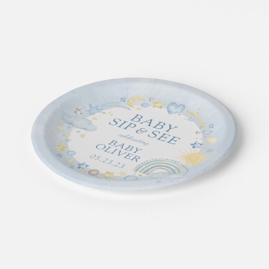 Junge Wasserfarbe Regenbogen Sippe und sehen Pappteller (Schrägansicht)