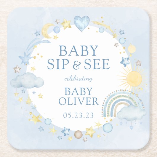 Junge Wasserfarbe Regenbogen Sippe und sehen Rechteckiger Pappuntersetzer (Vorderseite)