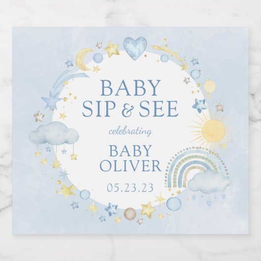 Junge Wasserfarbe Regenbogen Sippe und sehen Schaumweinetikett (Einzelnes Label)