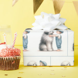 Junge Wasserfarbe und sein Hund Geschenkpapier