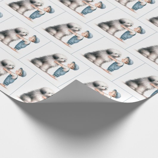 Junge Wasserfarbe und sein Hund Geschenkpapier (Ecke)