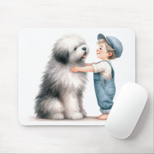 Junge Wasserfarbe und sein Hund Mousepad