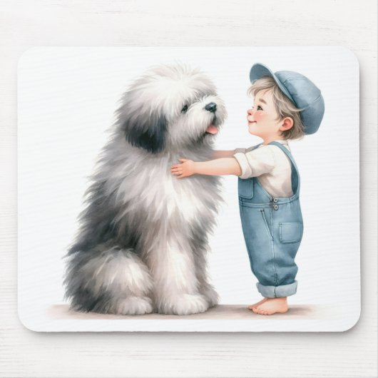 Junge Wasserfarbe und sein Hund Mousepad (Vorne)