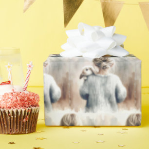 Junge Wasserfarbene Mädchen mit Kaninchen Geschenkpapier