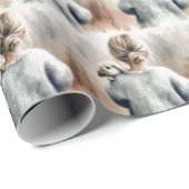 Junge Wasserfarbene Mädchen mit Kaninchen Geschenkpapier (Rolleneckpunkt)