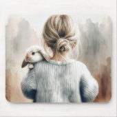 Junge Wasserfarbene Mädchen mit Kaninchen Mousepad (Vorne)