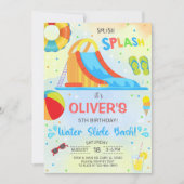 Junge Wasserrutsche Sommergeburtstag Einladung ein (Vorderseite)
