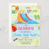 Junge Wasserrutsche Sommergeburtstag Einladung ein (Vorne/Hinten)