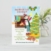 Junge Weihnachten Geburtstagsfeier Einladung (Stehend Vorderseite)