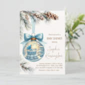 Junge Weihnachtsschmuck Winter Baby Dusche Einladung (Stehend Vorderseite)