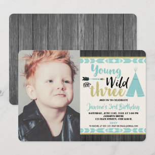 Junge Wilddrei aquamarine Goldjungen-Foto Einladung