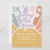 Junge wilde drei Retro Sunshine Rainbow Daisy Einladung (Vorderseite)