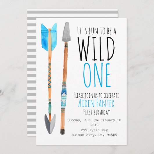 Junge wilde einen Stammespfeil ersten Geburtstag e Einladung (Vorne/Hinten)