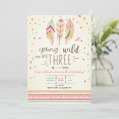 Junge wilde und drei einladen Girl Pink Gold 3. Einladung (Stehend Vorderseite)